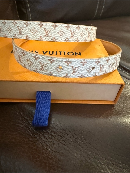 Louis Vuitton White and Pink Monogram Slim Belt with Gold LV Emblem main image 3